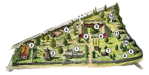 illustration-med-siffror Karta över Friluftsmuseet Hallandsgården.