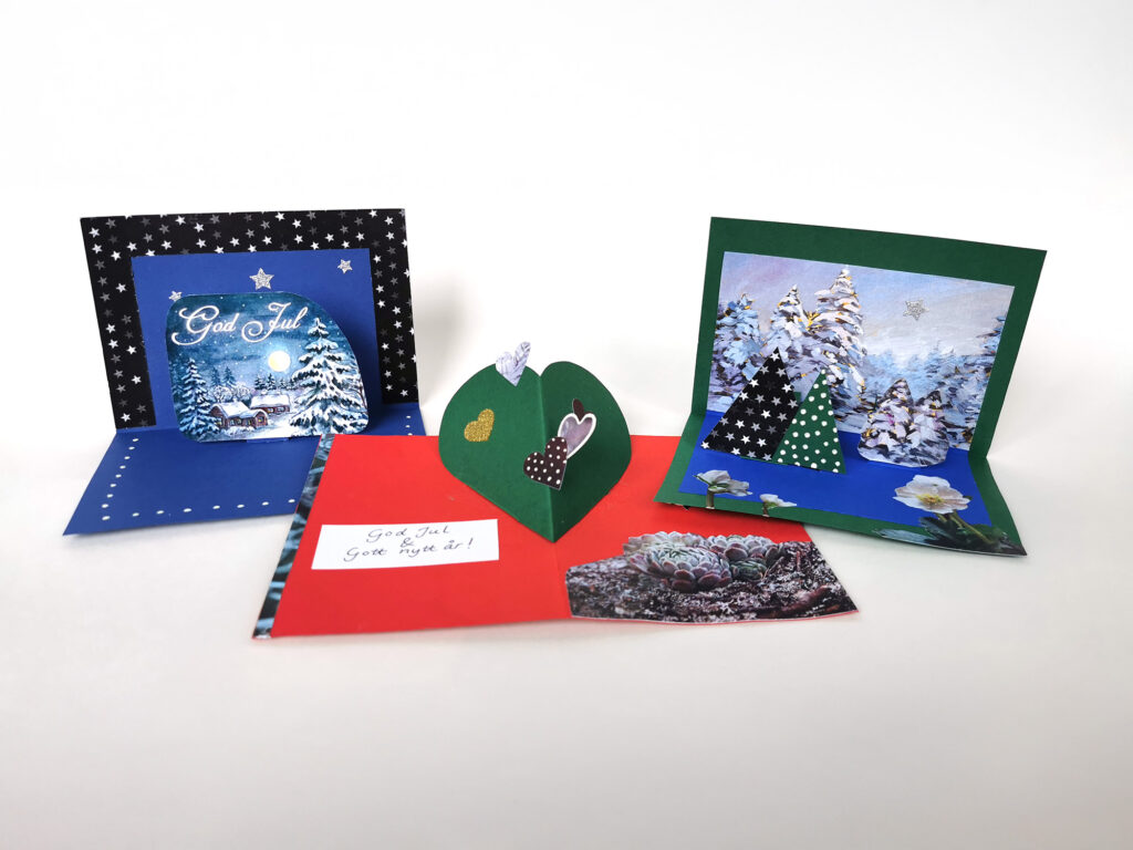 Vykort med julmotiv i pop-up-teknik.